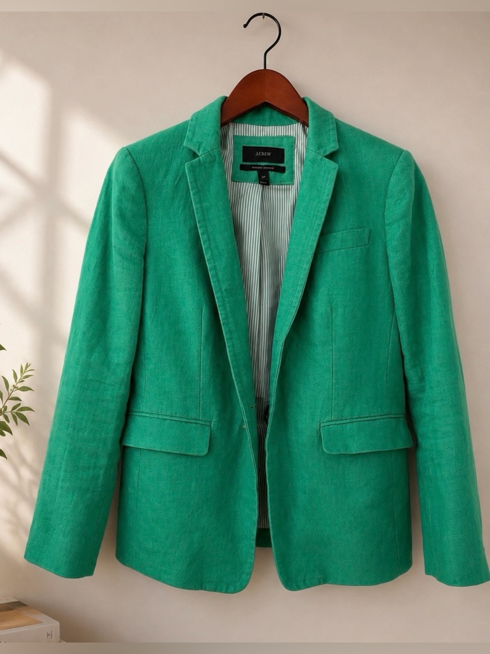 J.Crew Regent Blazer 2P Emerald Green Linen Blend Tailored